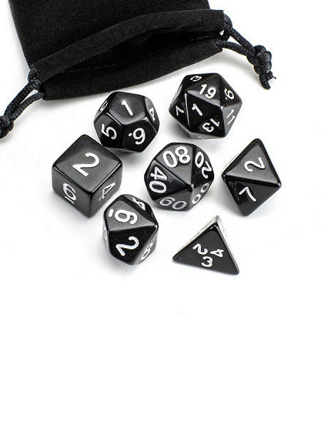 Набор из 7 игровых кубиков для ролевых игр, черный, с мешочком