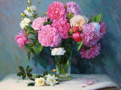 Картина по номерам 40х50 Букет пионов (25 цветов)