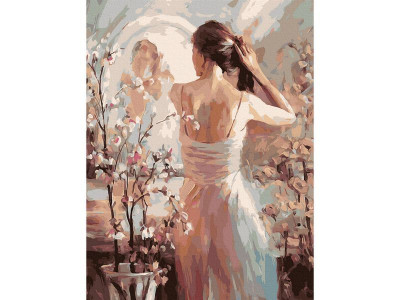 Картина по номерам с цветной схемой на холсте 30х40 У ЗЕРКАЛА (24 цвета)