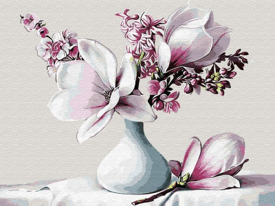 Картина по номерам 40х50 Букет с манголией (24 цвета)