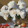 Картина по номерам с цв. схемой на холсте (30х40) НАТЮРМОРТ С БЕЛЫМИ ПИОНАМИ (23 цвета)