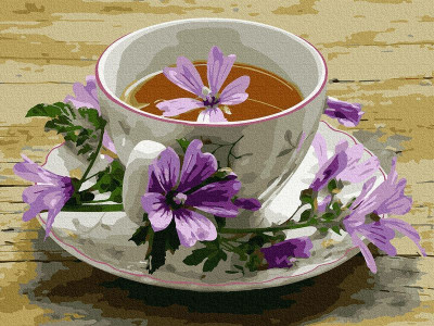 Картина по номерам с цветной схемой на холсте 30х40 ЦВЕТОЧНЫЙ ЧАЙ (23 цвета)