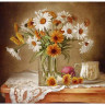 Картина по номерам 30х30 Натюрморт с ромашками и календулой (19 цветов)