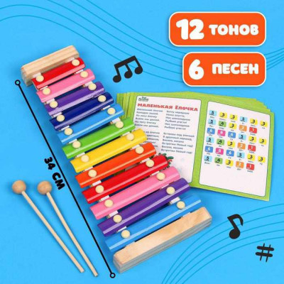 Металлофон, 12 тонов + карточки с песнями