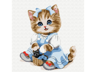 Картина по номерам 20x20 КОШЕЧКА С КОРЗИНКОЙ (14 цветов)
