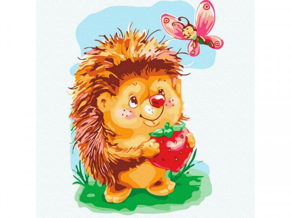 Картина по номерам 20х20 ЁЖИК С БАБОЧКОЙ (16 цветов)