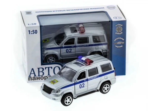 Машина "АВТОПАНОРАМА" инерц. УАЗ Патриот (полиция) 1/50, в/к 12*7*5,5 см