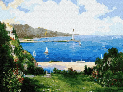 Картина по номерам 40х50 Сунг Ли. Маяк в заливе (25 цветов)