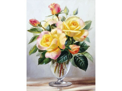 Алмазная мозаика 15х20 ЧАЙНЫЕ РОЗЫ (20 цветов)