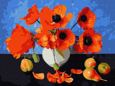 Картина по номерам с цветной схемой на холсте (30х40) КРАСНЫЕ МАКИ (18 цветов)