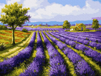 Картина по номерам 40х50 ЛАВАНДОВОЕ ПОЛЕ (27 цветов)