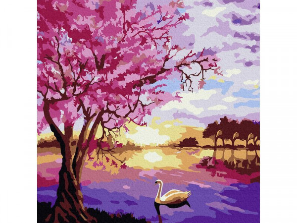 Картина по номерам 30х30 СИРЕНЕВЫЙ ПЕЙЗАЖ (16 цветов)