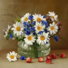 Алмазная мозаика 30х30 БУЗИН. РОМАШКИ И ВАСИЛЬКИ (26 цветов)