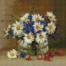Алмазная мозаика 30х30 БУЗИН. РОМАШКИ И ВАСИЛЬКИ (26 цветов)