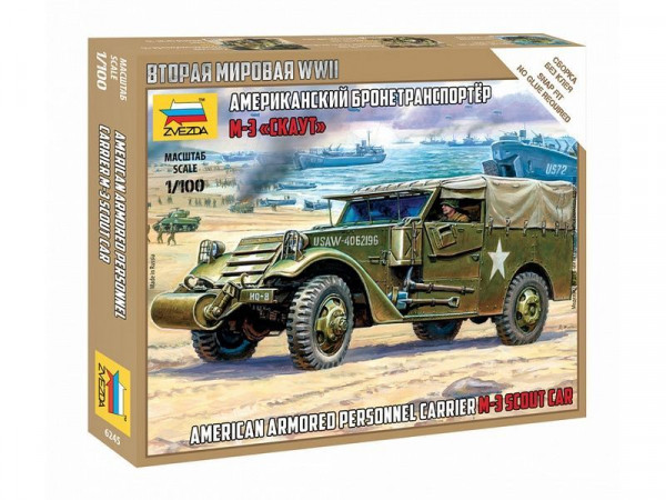 Сборная модель ZVEZDA Американский бронетранспортер М3 "Скаут", 1/100