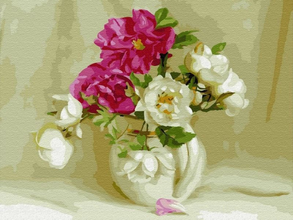 Картина по номерам с цветной схемой на холсте 30х40 Бузин. В белом кувшинчике (23 цвета)