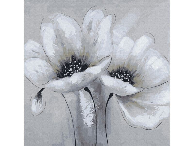 Картина по номерам 30х30 БЕЛЫЕ ЦВЕТЫ (16 цветов)