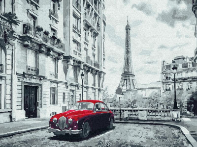 Картина по номерам 40х50 АВТО НА УЛИЦЕ ПАРИЖА (15 цветов)