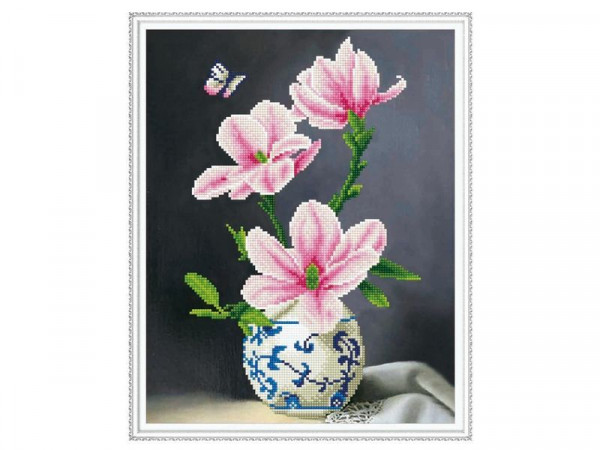 Алмазная мозаика с нанесенной рамкой 40х50 ВЕТКА МАГНОЛИИ (18 цветов)