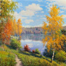 Картина мозаикой с нанесенной рамкой 40х50 И.ПРИЩЕПА. ОСЕННИЙ ДЕНЬ (31 цвет)