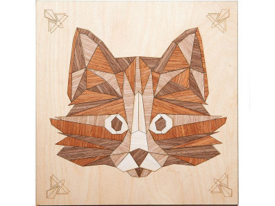 МАРКЕТРИ Картина на дереве 20Х20 МУДРЫЙ КОТ