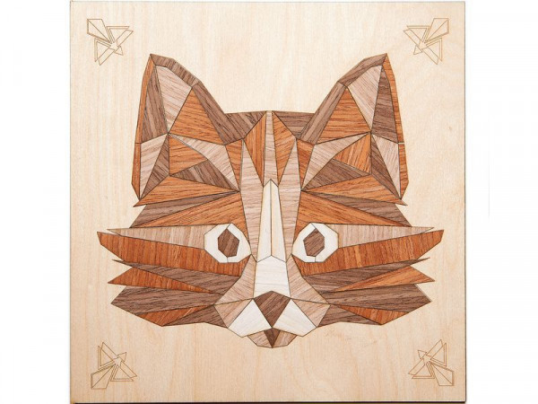 МАРКЕТРИ Картина на дереве 20Х20 МУДРЫЙ КОТ