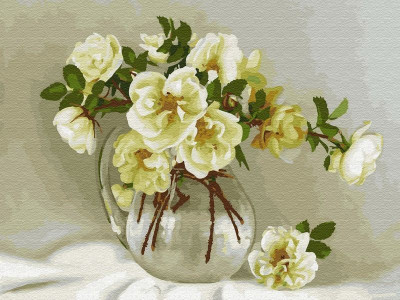 Картина по номерам 40х50 БУЗИН. БЕЛЫЕ РОЗОЧКИ (24 цвета)