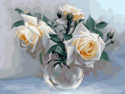 Картина по номерам 40х50 Бузин. Белые розы (28 цветов)