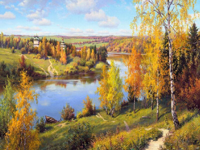 Картина мозаикой с нанесенной рамкой 40х50 ПРИЩЕПА. ОСЕНЬ. ГЛУБИНКА (32 цвета)