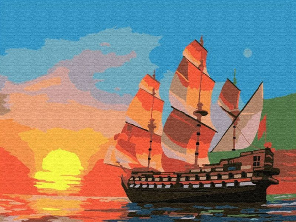 Картина по номерам 15х20 ЗАКАТ НАД МОРЕМ (16 цветов)