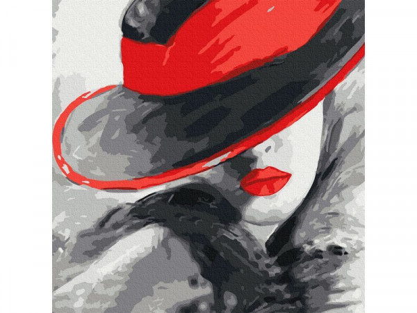 Картина по номерам 30х30 ДАМА В КРАСНОЙ ШЛЯПЕ ( 13 цветов)