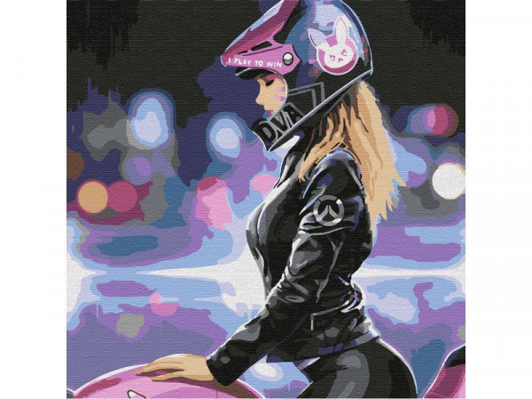 Картина по номерам 30х30 ДЕВУШКА НА МОТОЦИКЛЕ (19 цветов)