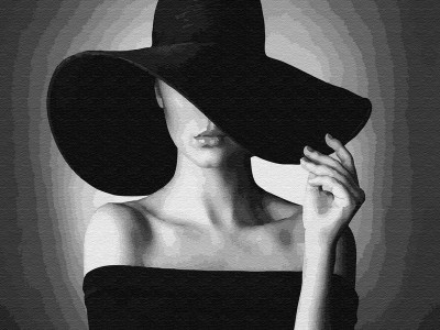 Картина по номерам на дереве 40х50 ДАМА В ЧЕРНОМ (17 цветов)