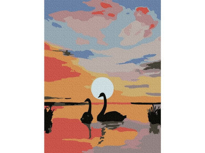 Картина по номерам 15х20 ЛЕБЕДИ НА ЗАКАТЕ (12 цветов)