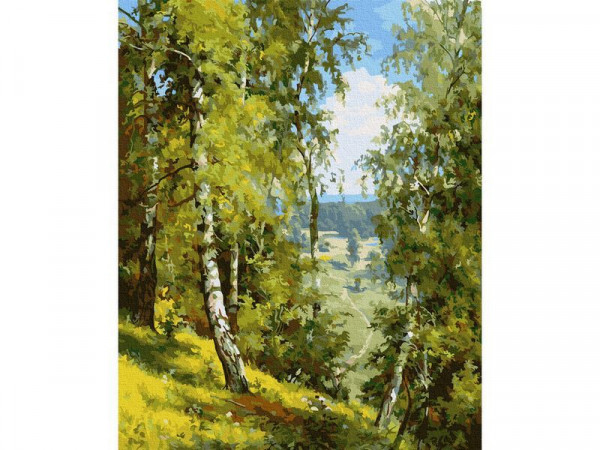 Картина по номерам 40х50 ПРИЩЕПА. БЕРЕЗЫ В ЛЕСУ. (26 цветов)