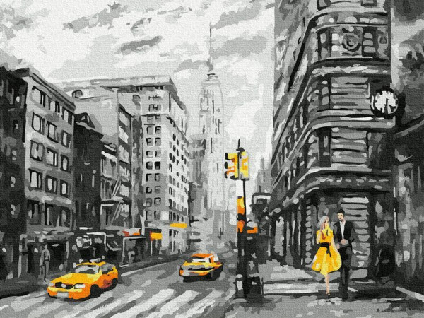 Картина по номерам с цветной схемой на холсте 30х40 НЬЮ-ЙОРК (15 цветов)