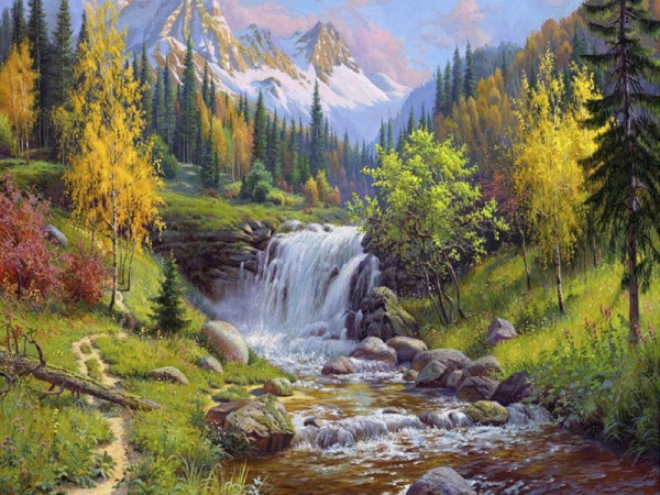 Картина по номерам 40х50 Прищепа. Горный ручей (31 цвет)