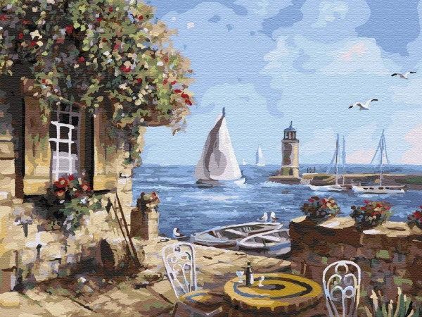 Картина по номерам на дереве 40х50 ЛЕТНЕЕ КАФЕ (28 цветов)